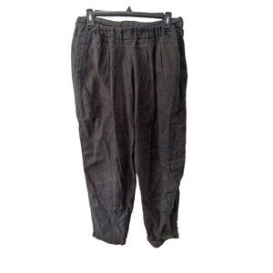 Black Crane 100% Linen Carpenter Pants High Waist Lagenlook Taper Sz S